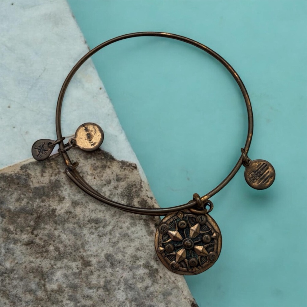 Alex and Ani Antique Brass Compass Medallion Bangle